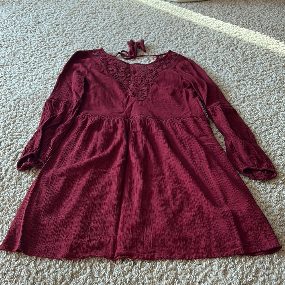 American Eagle Outfitters Red V-neck Bishop Sleeve Sundress